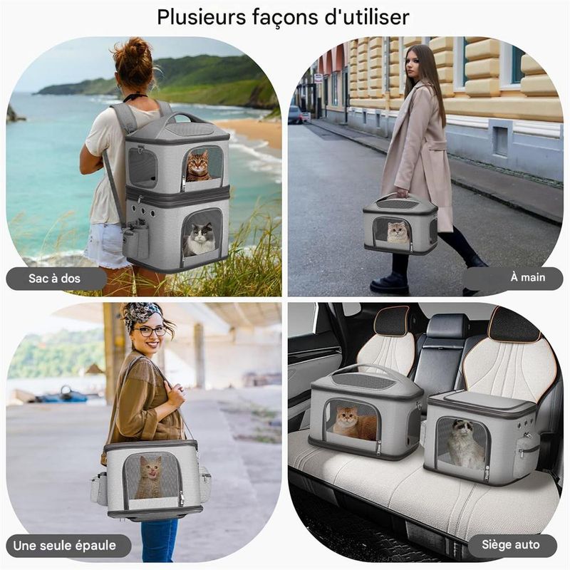 Petopia Sac à dos de transport pour 2 chiens et 2 chats