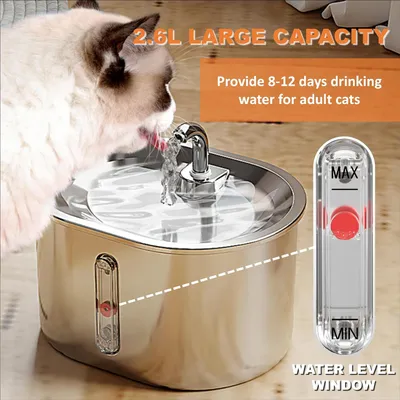 PurrfectFun Fontaine à eau pour chat avec fenêtre de niveau d'eau