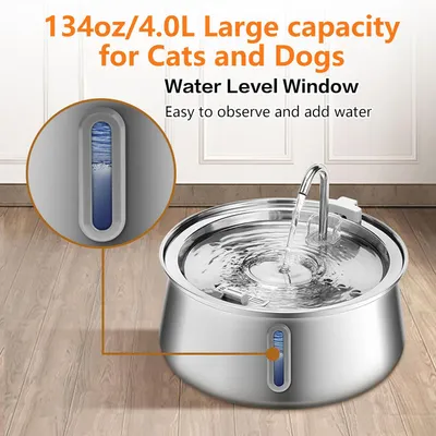 PurrfectFun Fontaine à Eau pour Chat et Chien - Acier Inoxydable, 4 L
