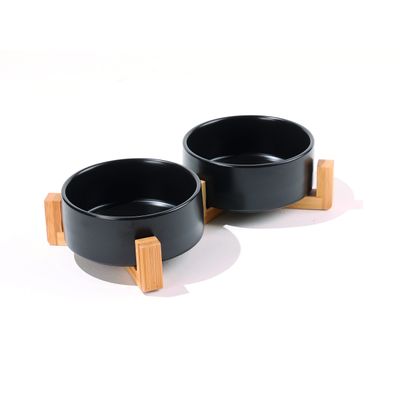 MPETS - OPERA Bols en céramique avec support en bambou 2x350 ml - Noir