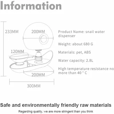 Distributeur d'eau Automatique pour Chien Chat, en Forme d'escargot 2.8 L