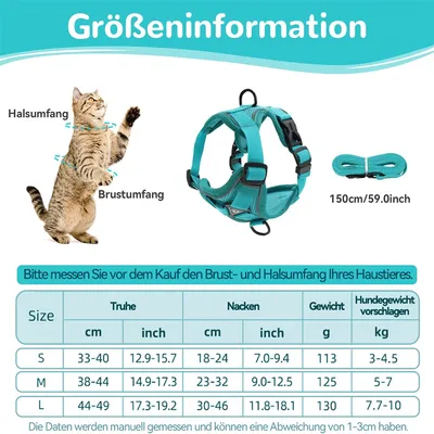 IntiMeg Harnais réglable anti - éclatement pour chat avec laisse