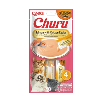 Inaba Churu Puré Salmón con Pollo Snack Cremoso para gatos