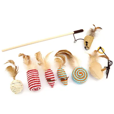 Pet Planet Ensemble de 7 jouets pour chats avec bâton