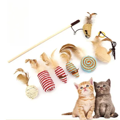 Pet Planet Ensemble de 7 jouets pour chats avec bâton