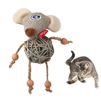 Pet Planet Jouet pour chat en rotin avec cloche et plumes (12x7 cm)
