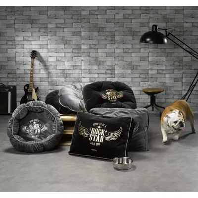 Coussin rectangle pour chien Rock Star noir