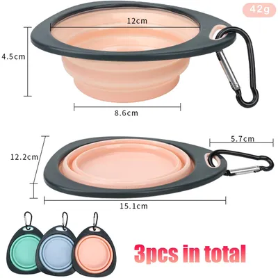 ZooVenture Pliable silicone mousqueton 3pcs gamelles pour chien et chat