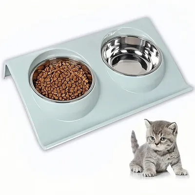 Pet Planet Comedero 2 en 1 de acero inoxidable para perros y gatos