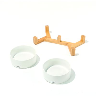 MPETS - OPERA Bols en céramique avec support en bambou 2x350 ml - Blanc