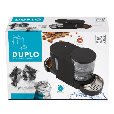 DUPLO Distributeur Croquettes & Eau - 1.3 KG/3L - Noir