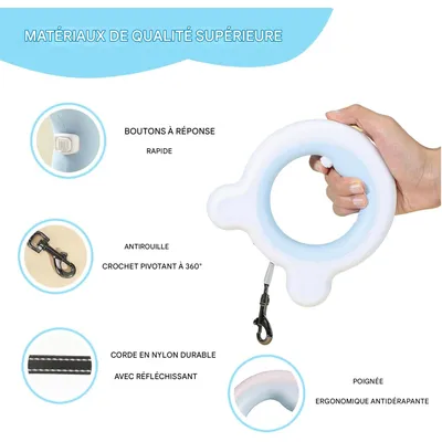 ZooVenture Laisse rétractable LED 3m pour chien