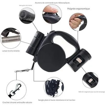 ZooVenture Laisse enroulable lampe intégrée 5m chien