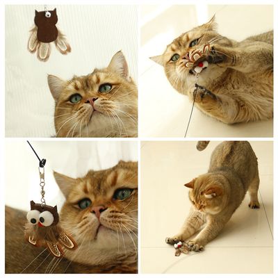 Pet Planet Baton à chat en forme de hibou avec oiseau en ficelle