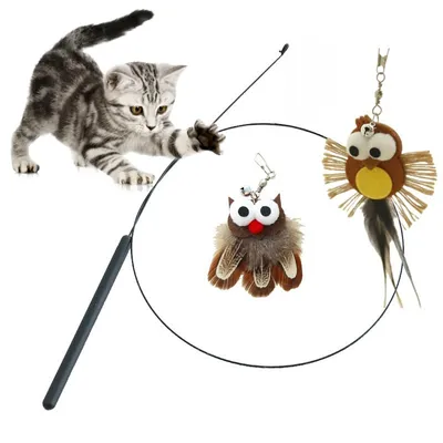 Pet Planet Baton à chat en forme de hibou avec oiseau en ficelle