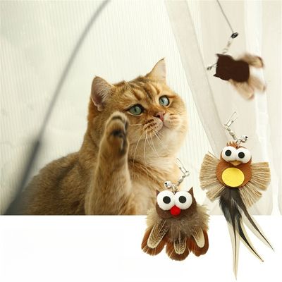 Pet Planet Baton à chat en forme de hibou avec oiseau en ficelle