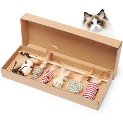 UAMLY Coffret cadeau de jouets pour chat avec canne à plumes