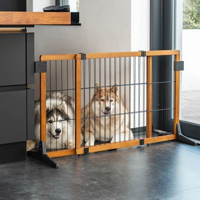 lionto Absperrgitter für Hunde ausziehbar, 70 cm Höhe, braun/schwarz