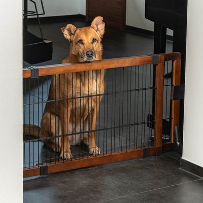 lionto Absperrgitter für Hunde ausziehbar, 50 cm Höhe, braun/schwarz