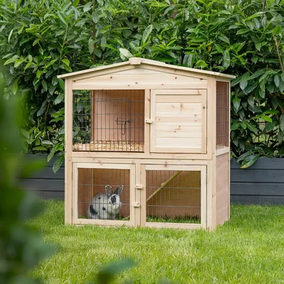 lionto clapier extérieur bois à deux étages avec rampe et toit bitumé