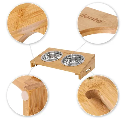 lionto gamelle chien surélevée en bambou, ergonomique et antidérapante