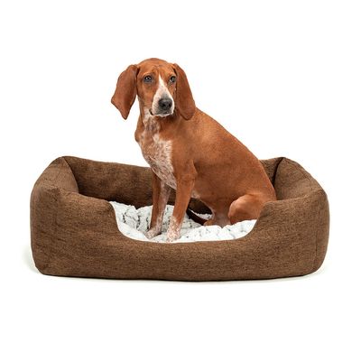 lionto panier pour chien avec coussin moelleux et entrée basse 80x60 cm / marron