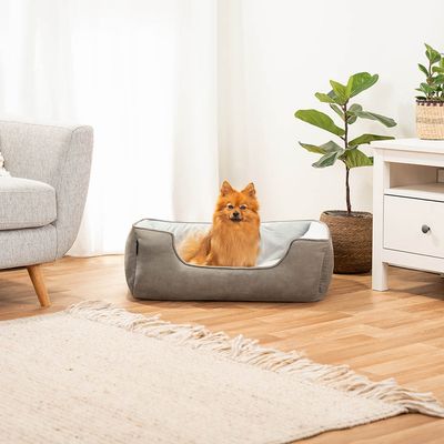 lionto lit pour chien 2-en-1 réversible, doux, lavable et confortable