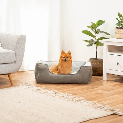 lionto lit pour chien 2-en-1 réversible, doux, lavable et confortable