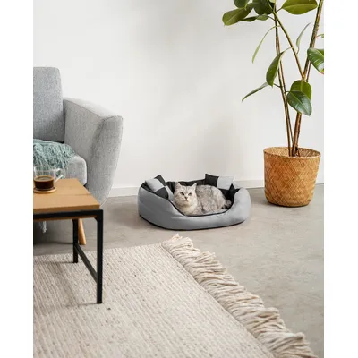 lionto panier pour chien 4-en-1 avec coussin réversible en tissu Oxford lionto panier pour chien 4-en-1 avec coussin réversible en tissu Oxford
