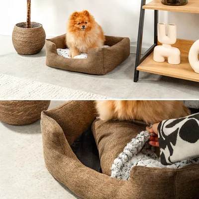 lionto panier pour chien avec coussin moelleux et entrée basse