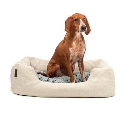 lionto panier pour chien avec coussin moelleux et entrée basse 80 x 60 x 27 cm, Beige
