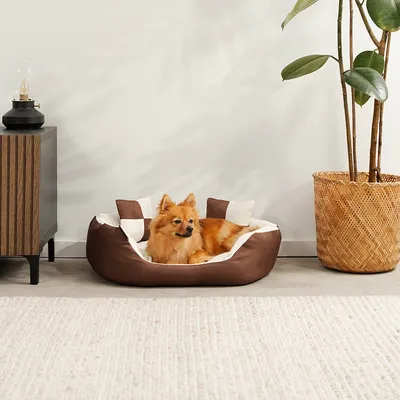 lionto panier pour chien 4-en-1 avec coussin réversible en tissu Oxford lionto panier pour chien 4-en-1 avec coussin réversible en tissu Oxford