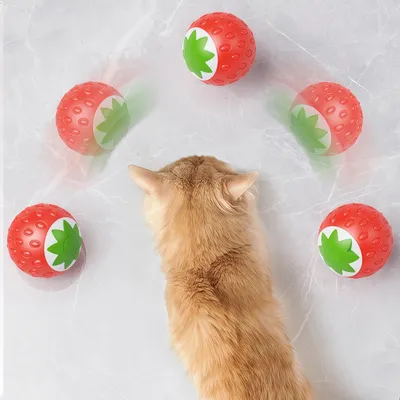 Jouets pour Chat Intérieur - Balle Mobile Automatique et Fraise