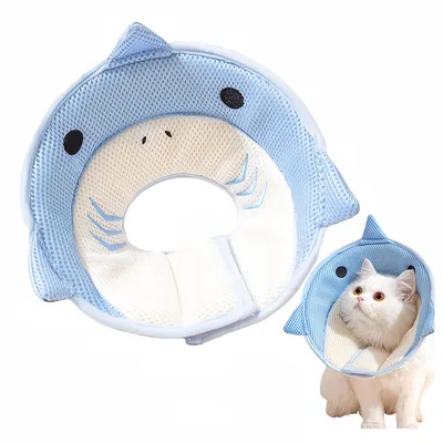 FurryFusion Collar anti-lamido de tiburón para gatos
