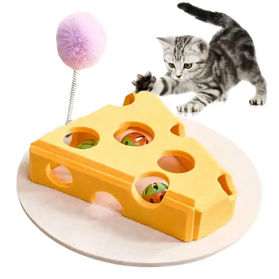 FurryFusion Coffre à jouets interactif pour chat en forme de fromage