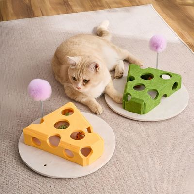 FurryFusion Coffre à jouets interactif pour chat en forme de fromage