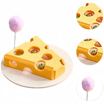 FurryFusion Coffre à jouets interactif pour chat en forme de fromage