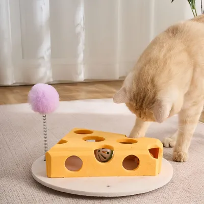 FurryFusion Coffre à jouets interactif pour chat en forme de fromage