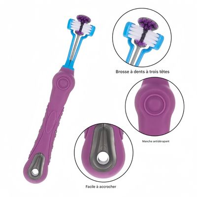 FurryFusion Cepillo de dientes para perros de tres caras