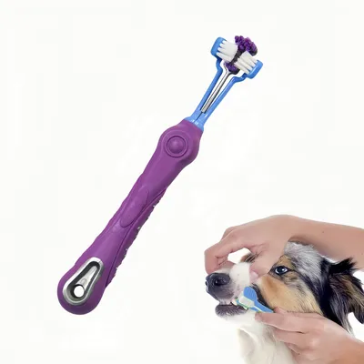 FurryFusion Cepillo de dientes para perros de tres caras