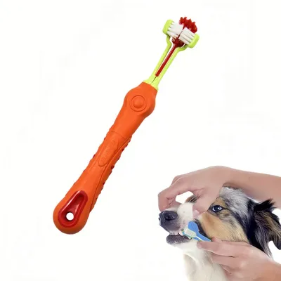 FurryFusion Cepillo de dientes para perros de tres caras