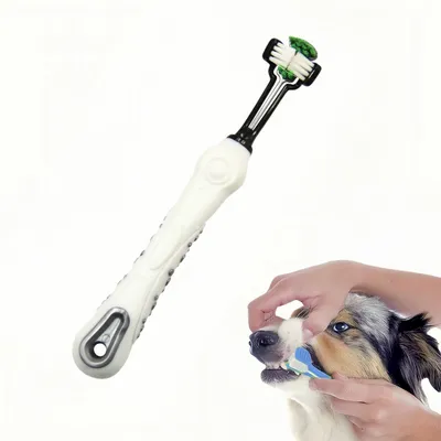 FurryFusion Cepillo de dientes para perros de tres caras