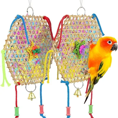 Pet Planet Jouet en ficelle de paille et de bambou pour perroquets