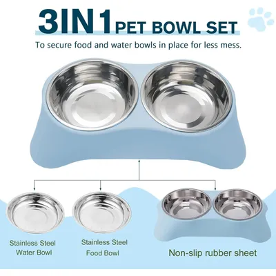 Double gamelle d'eau et de nourriture en acier inoxydable
