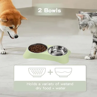 Qinhul cuenco doble de acero inoxidable para agua y comida