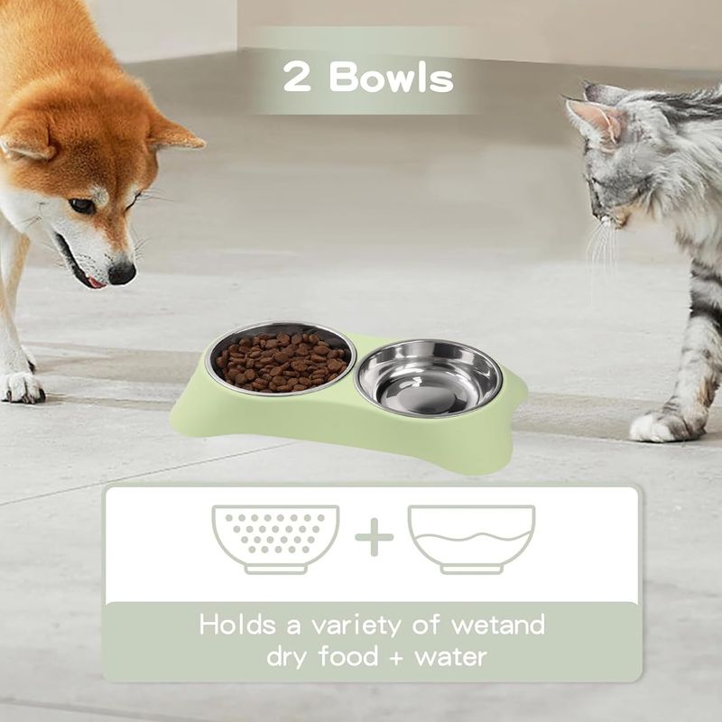 Double gamelle d'eau et de nourriture en acier inoxydable