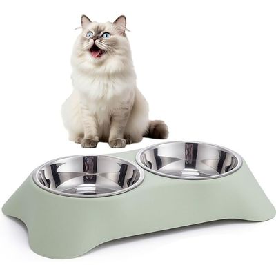 Qinhul Doppelter Edelstahl-Wasser- und Futternapf