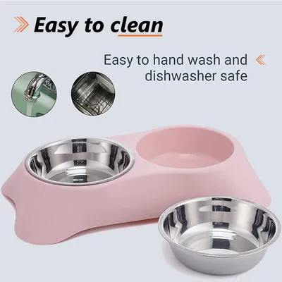 Double gamelle d'eau et de nourriture en acier inoxydable