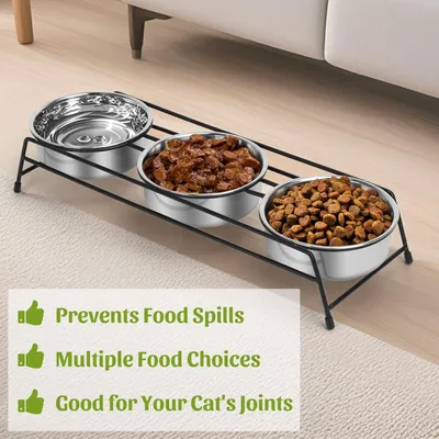 Gamelles surélevées pour chat, supports de mangeoire (3 gamelles)