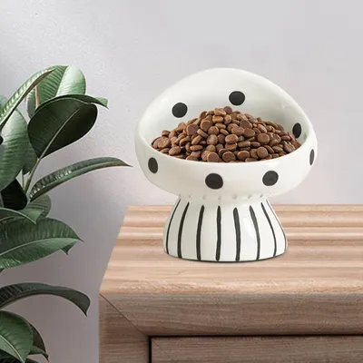 Qinhul Gamelle surélevée en céramique pour chat - Champignon